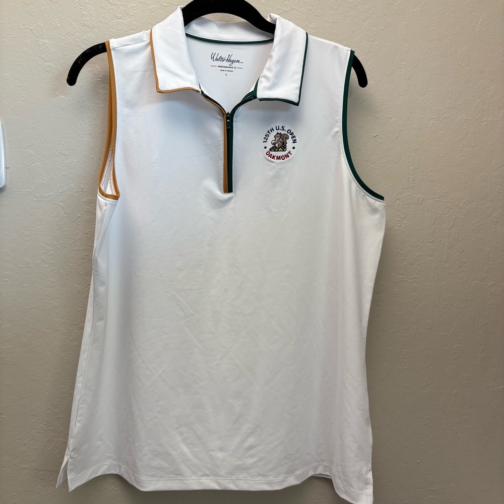 Walter Hagen Performance 125th Open OAKMONT Womens White Sleeveless Golf Polo L